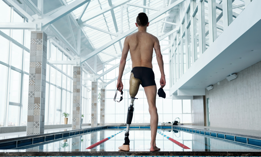 Para swimming: Disabled athlete practicing swimming for better health and mental strength.